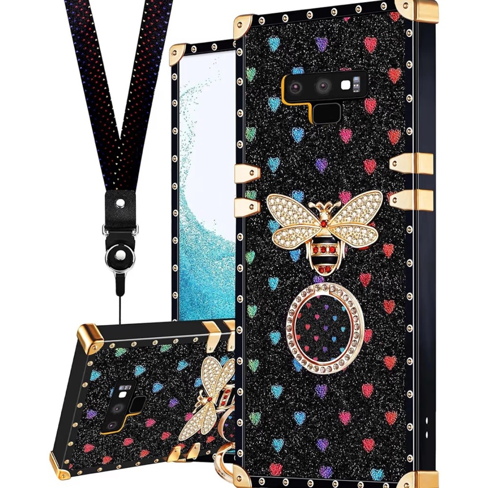 Galaxy Note 9 Luxury Black Glitter Phone Case with Gold Accents